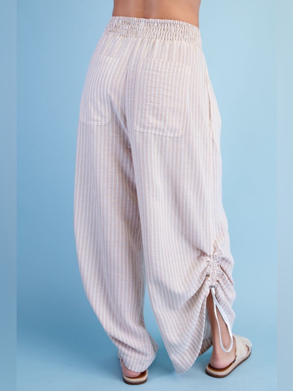 GiGio Latte Striped Barrel Pants with Adjustable Ruched Hem - Picture 7 of 8